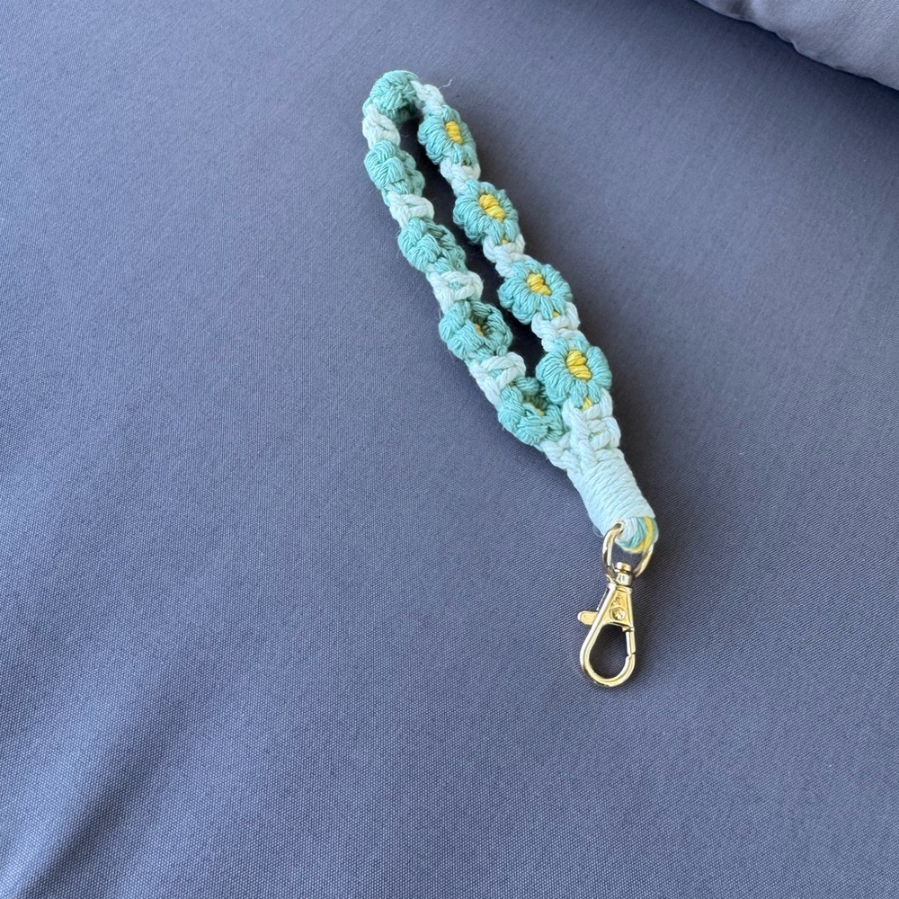 NWOT Handcrafted Blue and Yellow Braided Keychain